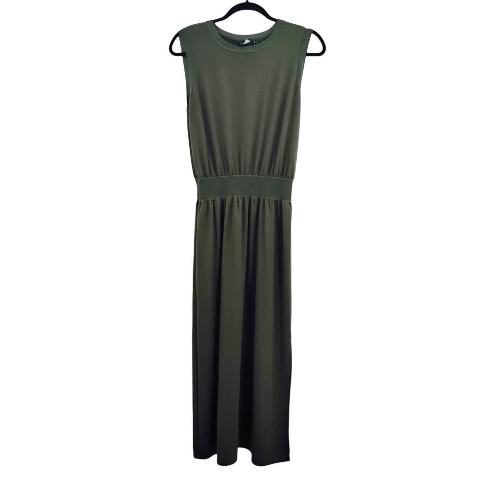 Theory Lewie Jersey Knit Maxi Dress Side Slit Tank Green Office Size Large